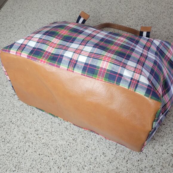 Tommy Hilfiger Madras Plaid Faux Leather Preppy Americana Tote Shoulder Bag 2011 - Picture 7 of 12